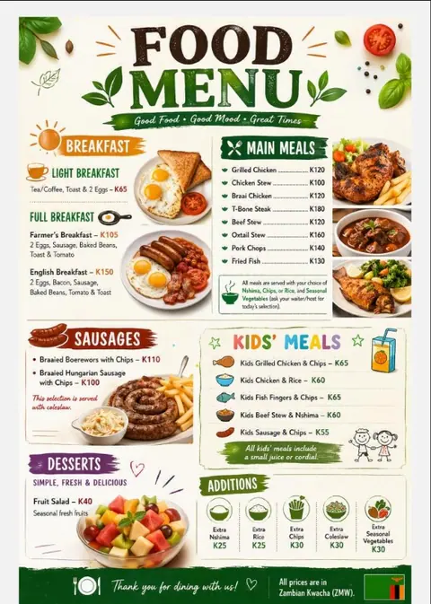 Stay@Nguluwe food menu preview